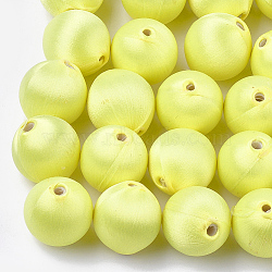 Polyester Thread Fabric Covered Beads, with ABS Plastic, Round, Yellow, 18x19mm, Hole: 2.5mm(WOVE-T007-18mm-13)