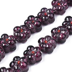 Transparent Handmade Bumpy Lampwork Beads Strands, with Silver Glitter, Flower, Indigo, 13.5~14.5x14.5x8.5~10mm, Hole: 0.8~1.6mm, about 35pcs/strand, 18.50 inch~19.37 inch(47cm~49.2cm)(LAMP-S194-022A)
