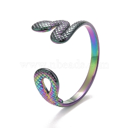 Ion Plating(IP) Rainbow Color 304 Stainless Steel Snake Wrap Open Cuff Ring for Women, US Size 7 3/4(17.9mm)(RJEW-C025-18M)