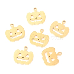 304 Stainless Steel Charms, Laser Cut, for Halloween, Jack-O-Lantern, Golden, 12x11.5x1.1mm, Hole: 1.2mm(STAS-O142-31G)