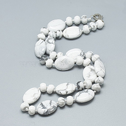 Natural Howlite Beaded Necklaces, with Alloy Lobster Clasps, Oval, 18.1 inch~18.5  inch(46~47cm), Oval: 18x13.5x5.5~6mm(NJEW-S394-11)