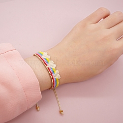 Friendship Heart Loom Pattern MIYUKI Seed Beads Bracelets for Women, Adjustable Nylon Cord Braided Bead Bracelets, Colorful, 11 inch(28cm)(BJEW-C011-32)
