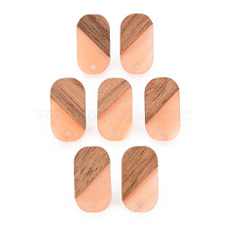 Opaque Resin & Walnut Wood Stud Earring, with 304 Stainless Steel Pin and Hole, Two Tone, Oval, Light Salmon, 20x11.5mm, Hole: 2mm, Pin: 0.7mm(MAK-N032-034-B01)