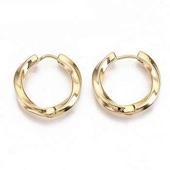 Brass Huggie Hoop Earrings, Twist Ring, Nickel Free, Real 18K Gold Plated, 21x3mm, Pin: 0.7mm