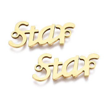 201 Stainless Steel Link Connectors, Laser Cut, Word Star, Golden, 9.5x22x1mm, Hole: 1.5mm