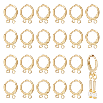 12pairs Brass Leverback Earring Findings, with 2-hole Loops, Golden, 14.5x11x2mm, Hole: 1.5mm, Pin: 0.7mm