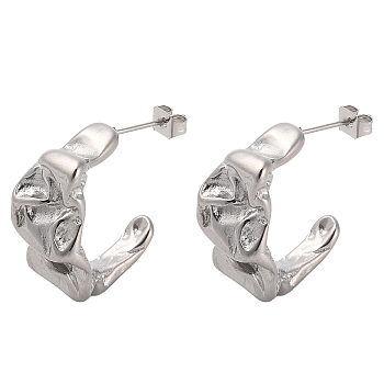 304 Stainless Steel Twist Stud Earrings, Half Hoop Earrings, Stainless Steel Color, 23.5x10.5mm.