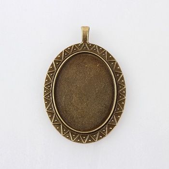 Tibetan Style Alloy Oval Pendant Cabochon Settings, Cadmium Free & Nickel Free & Lead Free, Antique Bronze, Tray: 40x30mm, 60x41x2mm, Hole: 7x4mm, about 102pcs/kg