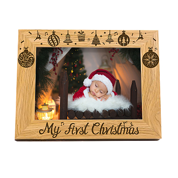 Natural Wood Photo Frames, for Tabletop Display Photo Frame, Rectangle, Peru, Christmas Themed Pattern, 152x102mm