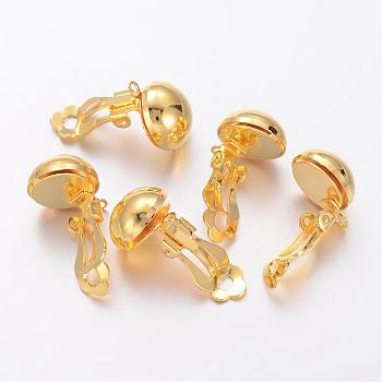Golden Brass Clip-on Earring Findings For Non-Pierced Ears Jewelry, 19x12x11mm, Hole: 3mm
