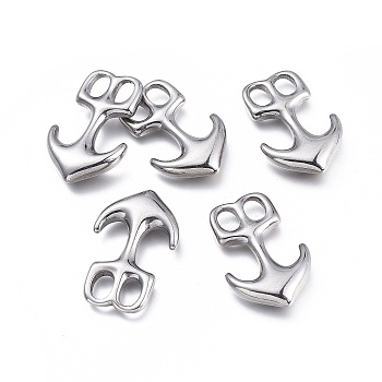304 Stainless Steel Hook Clasps, For Leather Cord Bracelets Making, Anchor, Stainless Steel Color, 32.5x21x6mm, Hole: 7x5mm