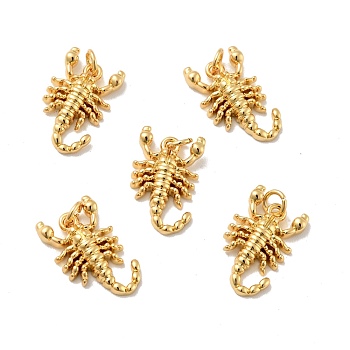 Scorpion Brass Pendants, with Jump Rings, Cadmium Free & Nickel Free & Lead Free, Real 18K Gold Plated, 15.5x9.5x3mm, Hole: 2.8mm