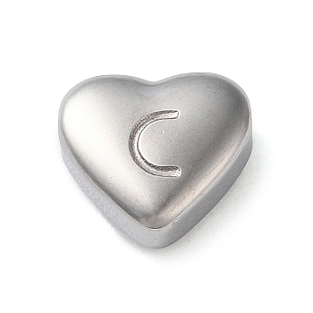 201 Stainless Steel Beads, Stainless Steel Color, Heart, Letter C, 7x8x3.5mm, Hole: 1.5mm