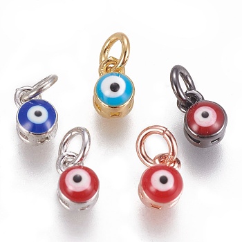 Brass Enamel Charms, Evil Eye, Mixed Color, 4x4mm, Hole: 2mm