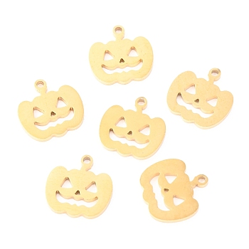 304 Stainless Steel Charms, Laser Cut, for Halloween, Jack-O-Lantern, Golden, 12x11.5x1.1mm, Hole: 1.2mm
