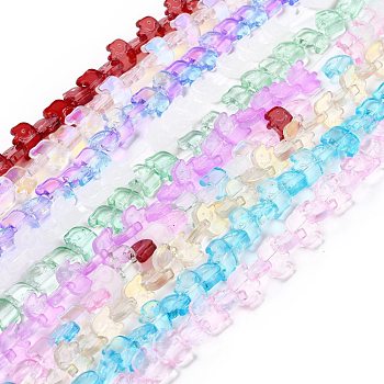 Transparent Glass Beads Strands, Elephant, Mixed Color, 10x12x3mm, Hole: 1mm, about 45~48pcs/strand, 17.32 inch(44cm)