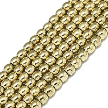 Electroplate Non-magnetic Synthetic Hematite Beads Strands, Round, Real 18K Gold Plated, 2x2mm, Hole: 0.5mm, about 190~193pcs/strand, 15.75 inch(40cm)