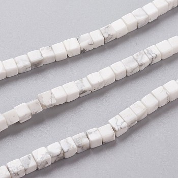 Natural Howlite Beads Strands, Cube, 4x4x4mm, Hole: 0.7mm, about 93pcs/Strand, 15.75 inch(40cm)