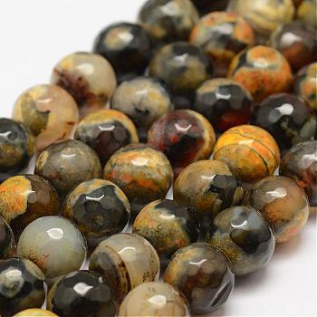 Faceted Natural Fire Crackle Agate Beads Strands, Round, Dyed & Heated, Yellow, 10mm, Hole: 1.5mm, about 38pcs/strand, 14 inch(35.6cm)