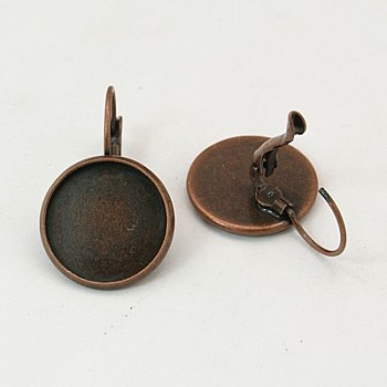 Brass Leverback Earring Findings, Lead Free and Cadmium Free, Red Copper, 30x18mm, Tray: 16mm