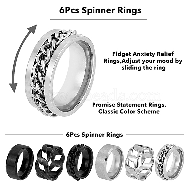 6Pcs 6 Style Titanium Steel Plain & Curb Chains Finger Rings Set for Women(RJEW-FI0001-01)-4