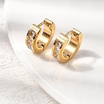304 Stainless Steel Hoop Earrings, Ion Plating(IP), Real 18K Gold Plated, with Glass, Clear, 13x4mm(EJEW-L302-02G-03)
