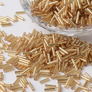 Silver Lined Glass Bugle Beads, Round Hole, Dark Goldenrod, 6~7x1.5~2mm, Hole: 0.5mm, about 12500pcs/bag(SEED-K001-A10-1)
