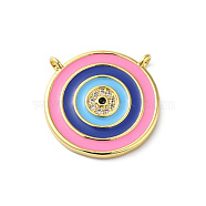 Rack Plating Brass Pave Cubic Zirconia Enamel 2-Loop Pendants, Lead Free & Cadmium Free, Real 18K Gold Plated, Long-Lasting Plated, Target Charm, Colorful, 20x2mm, Hole: 1.2~1.4mm(KK-O142-11G)