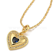 Brass Pave Cubic Zirconia Peach Heart Pendant Necklaces for Women, Real 18K Gold Plated, Blue, 16.93 inch(43cm)(NJEW-Q346-03G-03)