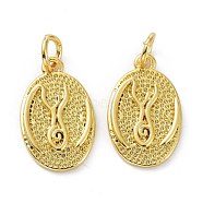 Brass Pendants, with Jump Ring, Long-Lasting Plated, Textured, Oval, Real 18K Gold Plated, 16x10x2mm, Hole: 3mm(KK-B046-06G)
