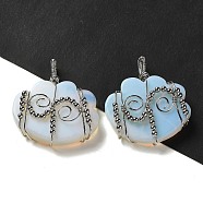 Opalite Copper Wire Wrapped Pendants, Cloud Charms with Brass Beads, Rack Plating, Platinum, 47~50x44.5~45x11~12mm, Hole: 6x5.5mm(G-K338-07P-06)