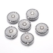 Alloy Beads, Flat Round, Antique Silver, 17.5x5mm, Hole: 1mm(PALLOY-G131-47AS)