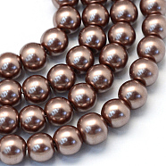 Baking Painted Pearlized Glass Pearl Round Bead Strands, Camel, 8~9mm, Hole: 1mm, about 105pcs/strand, 31.4 inch(X-HY-Q330-8mm-78)