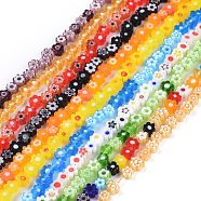 Handmade Millefiori Glass Bead Strands, Flower, Colorful, 3.7~5.6x2.6mm, Hole: 1mm, about 88~110pcs/Strand, 15.75''(40cm)(LAMP-J035-4mm)