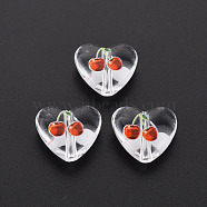 Transparent Printed Acrylic Beads, Heart with Cherry, Red, 13.5x15x6.5mm, Hole: 1.8mm(TACR-N006-60)