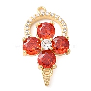 Brass with Cubic Zirconia Fold Over Clasps, Flower, FireBrick, Real 18K Gold Plated, 25mm(KK-G505-04G)