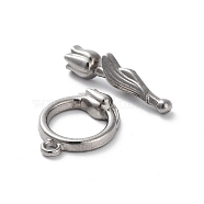 Non-Tarnish 304 Stainless Steel Toggle Clasps, Flower, Stainless Steel Color, 17.5x13x4mm, Hole: 1.6mm, Bar: 22x6x6mm(X-STAS-A092-05P)