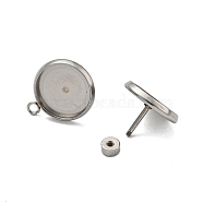 201 Stainless Steel Stud Earrings Findings, with 304 Stainless Steel Pin, Flat Round, Stainless Steel Color, 16.5x13.5mm, Hole: 1.8mm, Pin: 8x1mm(STAS-K279-01D-P)