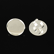 Adjustable Brass Ring Components, Pad Ring Findings, with Flat Round Cabochon Bezel Settings, Silver Color Plated, Tray: 27mm, 16mm(X-KK-Q573-001S)