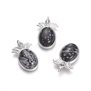 Natural Snowflake Obsidian Pendants, with Platinum Tone Brass Findings, Pineapple, 29x17.5x7mm, Hole: 4.5x3.5mm(G-L512-L16)