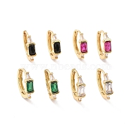 Cubic Zirconia Rectangle Hoop Earrings, Real 18K Gold Plated Brass Jewelry for Women, Cadmium Free & Nickel Free & Lead Free, Mixed Color, 13x14.5x4mm, Pin: 0.8mm(EJEW-P206-01G)