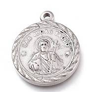 304 Stainless Steel Pendants, Flat Round with Saint Paul the Apostle, Stainless Steel Color, 23x19.5x3mm, Hole: 1.5mm(X-STAS-Z017-05P)