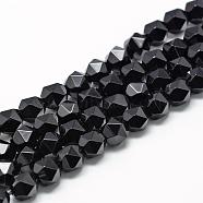 Natural Black Onyx Beads Strands, Star Cut Round Beads, Faceted, 8~10x7~8mm, Hole: 1mm, about 48pcs/strand, 15.3 inch(G-R448-8mm-10)