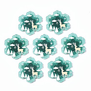 Transparent Printed Acrylic Pendants, Christmas, Snowflake with Christmas Reindeer, Pale Turquoise, 39.5x35.5x2.5mm, Hole: 1.6mm(KY-S163-332)