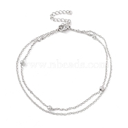 304 Stainless Steel Double Chains Multi-strand Anklet for Women, Stainless Steel Color, 8-7/8 inch(22.5cm)(STAS-E001-26P)