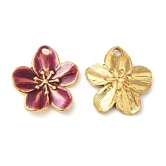 304 Stainless Steel Enamel Pendants, Real 18K Gold Plated, Flower Charm, Brown, 24.5x22.5x2.5mm, Hole: 2.5mm(STAS-K256-17G-02)
