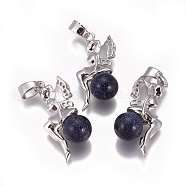 Synthetic Blue Goldstone Pendants, with Platinum Tone Brass Findings, Fairy, 25~26x12~13x8mm, Hole: 3.5x5.5mm(G-L512-E06)