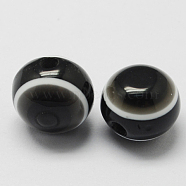 Round Evil Eye Resin Beads, Black, 10x9mm, Hole: 1.8~2mm(RESI-R159-10mm-02)