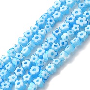 Handmade Lampwork Beads Strands, Flower, Deep Sky Blue, 3~5.5x4.5~6x2.5~3mm, Hole: 1mm, about 97pcs/strand, 15.08''(38.3cm)(LAMP-A067-01)