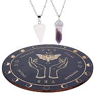 DIY Moth Pattern Pendulum Board Dowsing Divination Making Kit, Including Natural Rose Quartz & Amethyst Pendants, Wood Pendulum Board, 304 Stainless Steel Cable Chain Necklaces, 4Pcs/set(DIY-CN0002-39)